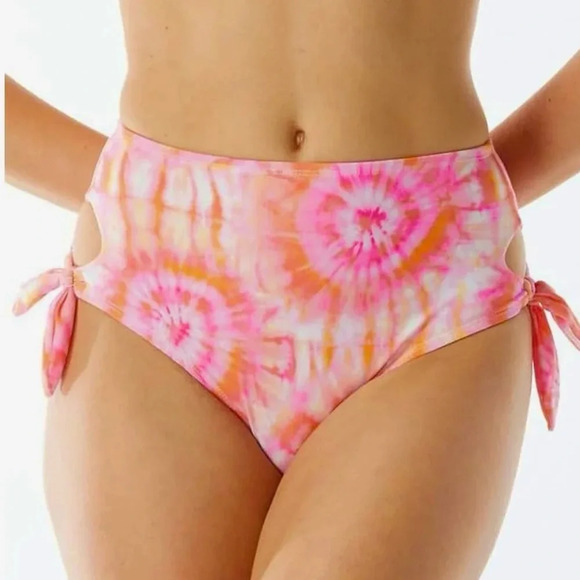 NWT Sundazed Tie Dyed Side Tie High Waist Bikini Bottom Orange and Pink Size L - Picture 10 of 10